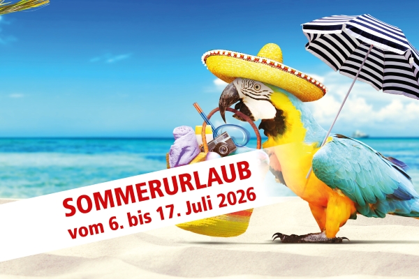 Liebe Kunden, wir sind vom 6. bis 17. Juli im Sommerurlaub! Bild: Ein Papagei am Strand